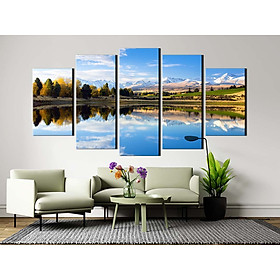 Bộ 5 tranh canvas treo tường phong cảnh núi hồ mùa thu New Zealand - B5T005