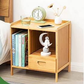 Kệ Tủ mini kê đầu giường làm bằng gỗ tre sang đẹp, để sách và các đồ vật nhỏ, Kích thước 42x31x45cm -  Táp mini đầu giường