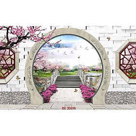 Tranh dán tường Tranh dán tường 3d hiện đại, hoa anh đào lãng mạn (tích hợp sẵn keo)