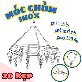 Mua Móc chùm  móc phơi đồ 20 cái kẹp inox không rỉ - Móc phơi đồ trẻ em treo được nhiều đồ - Chịu lực tốt