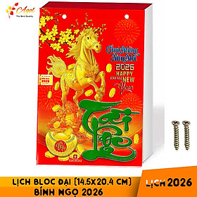 Lịch Bloc Tài Lộc 2026 Bính Ngọ có tem niêm yết (khổ giấy 14*20) kèm ốc vít giấy bóng ánh nhũ kim