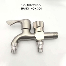 Mua Vòi nước đôi inox 304 gắn tường  01 đầu vào 2 đầu ra (kích thước đầu vào DN15 lắp cho ống D21)