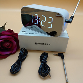 Loa gương Bluetooth FM siêu trầm có báo thức đồng hồ - Tặng Tai nghe + Cáp sạc có đèn Led + Vòng tay Tùy hưu