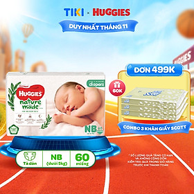 Tã/Bỉm dán sơ sinh Huggies Platinum NatureMade - Gói Super Jumbo S82/ NB60 - Hàng chính hãng