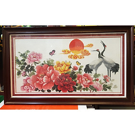 Mua HOA KHAI PHÚ QUÝ- ĐÔI CÔNG & HOA MẪU ĐƠN ( TRANH THÊU TAY CHỮ THẬP)