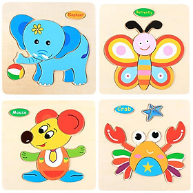 Combo 4 tranh ghép gỗ động vật theo chủ đề