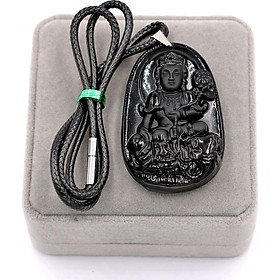 Dây Chuyền Mặt Phổ Hiền Bồ Tát - Thạch Anh Đen 6cm DETES2 - Kèm Hộp Nhung - Tuổi Thìn, Tỵ