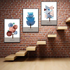 Bộ 3 tranh canvas treo tường Decor cây trừu tượng, cách điệu hình khối - DC091