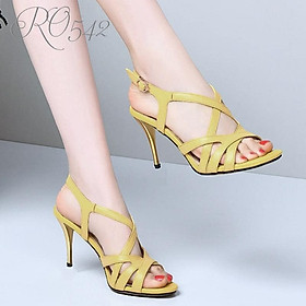 Giày sandal nữ cao gót 7 phân hàng hiệu rosata hai màu đen vàng ro542