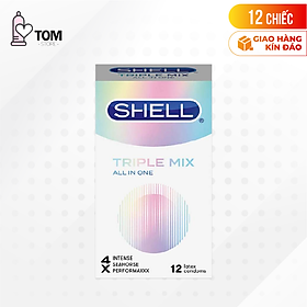 Bao cao su Shell Triple Mix - Siêu mỏng, mát lạnh, gân gai - Hộp 12 cái