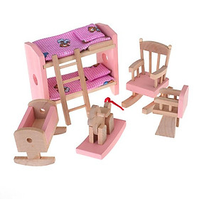 DIY 1/12 Dollhouse Miniatures Furniture Bunk Bed Cradle Chair Set Toys Decor