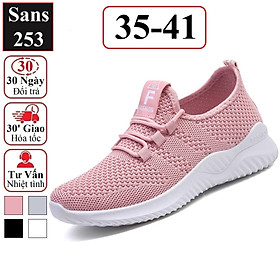 Giày thể thao nữ Sans253 chạy bộ chất vải thoáng khí êm chân sneaker màu hồng đen xám trắng đi học đế thấp bigsize 40 41