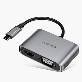 Cáp chuyển đổi Hagibis 4in1 USB-C to 4K HDMI/VGA/USB 3.0/PD cho Macbook, Laptop, Tablet, Điện thoại - Hàng nhập khẩu