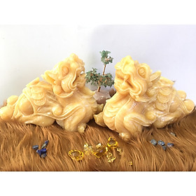 Cặp Tỳ hưu đá Ngọc Hoàng Long vàng – dài 30cm – 12,8kg/cặp