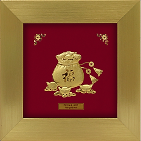 Tranh Vàng 24K - Túi vàng tài lộc - BST Phong Thuỷ Thịnh Vượng- Size 15 x 15cm- CGS-0883-07