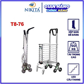 Xe kéo đi chợ Inox 6 bánh leo cầu thang, gấp gọn tiện dụng NIKITA