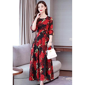 Đầm Bohemian Tay Lỡ Eo Chữ A Họa Tiết Hoa