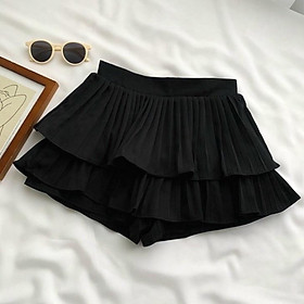 BIGSIZE 50-90KG Chân váy dập ly 2 tầng cotton lạnh cạp cao màu đen bigsize Quảng Châu kn ngoại cỡ đi biển dự
