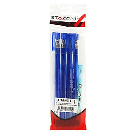 Vỉ 4 Bút Bi Mực Gel Xóa Được Nắp Đậy - 0.5mm Stacom-VGBP104_V - Mực Xanh