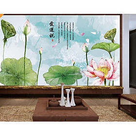 Cánh đồng hoa sen tranh thư pháp,Tranh 3d dán tường hiện đại trang trí phòng khách phòng ngủ(tích hợp sẵn keo) MS1124845