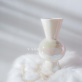 Mua Bình Hoa Gốm Men Trai Trắng Ngà - Hồng - Dáng cao vừa - Cắm Hoa - Trang Trí