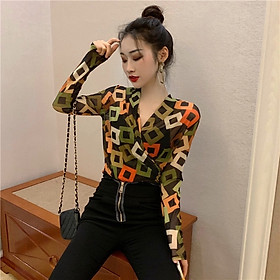 IELGY Long sleeve V-neck top T-shirt