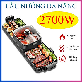 Mua Bếp lẩu nướng đa năng lẩu 2 ngăn - nướng 2 ngăn  công suất 2700w  chống dính - K1297-