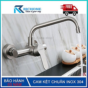 Vòi Rửa Chén Bát Nóng Lạnh Gắn Tường Chất Liệu Inox 304 Nguyên Khối