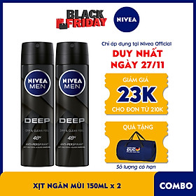 Bộ đôi Xịt ngăn mùi NIVEA MEN Deep than đen hoạt tính (150ml x2) - 80027