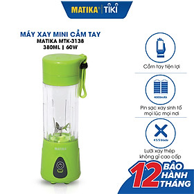 Máy Xay Sinh Tố Mini MATIKA 380 ml Có Cổng Sạc USB MTK-3138, Hàng Chính Hãng