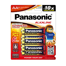 Vỉ 6 viên pin Panasonic AA Alkaline 1.5V LR6T/6BA-V - Hàng Chính Hãng