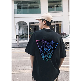 Áo thun Tay lỡ Nam Nữ Form Rộng In Phản quang 7 màu Sói Fox Hade Trùm Unisex màu đen vải cotton thích hợp đi chơi đi xem phim cinema