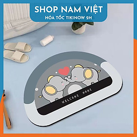 Thảm Chùi Chân 4 Lớp Siêu Thấm Hút - Họa Tiết Hoạt Hình - Chính Hãng NAVIVU - Bán nguyệt - Voi