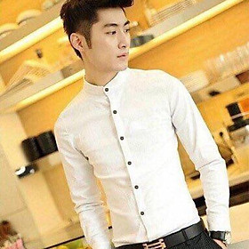 Áo sơ mi Hàn Quốc trơn cổ trụ tay dài thời trang nam