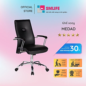 Ghế xoay văn phòng lưng trung rời bọc da SMLIFE Medad