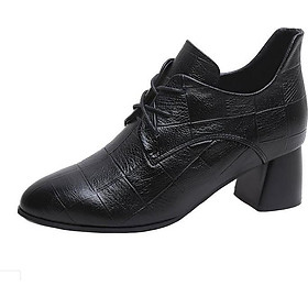 Giày oxford đế vuông 5 phân vân ca rô - Giày đế vuông - Giày cột dây nữ S305