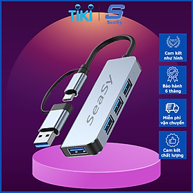 Hình ảnh Hub Chuyển Đổi 2 Đầu USB TypeC Và USB 3.0 Kết Hợp SeaSy, Tích Hợp 2 Đầu TypeC Và USB 3.0 To 4 Cổng USB 3.0, Khe Đọc Thẻ Nhớ SD/TF Tốc Độ Cao, Kết Nối Đa Năng Cho Macbook, Laptop, Máy Tính, Bàn Phím, Chuột, Máy In, Điện Thoại – Hàng Chính Hãng
