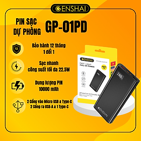 Mua Pin sạc dự phòng hàng chính hãng Genshai GP-01PD (Sạc nhanh PD & QC 3.0) 10.000mAh màn hình Led vỏ nhôm | Bảo hành 12 tháng 1 đổi 1 | Made in Việt Nam
