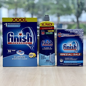 COMBO FINISH: Viên rửa bát Classic 90 viên + Muối 1,2kg + Bóng 750ml