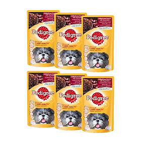 Bộ 6 túi thức ăn cho chó lớn dạng sốt Pedigree vị gan nướng và rau 130g