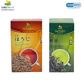 Combo 01 Trà túi lọc Satoen Houjicha Special + 01 trà túi lọc Satoen Sencha Special - Hộp 20 túi lọc