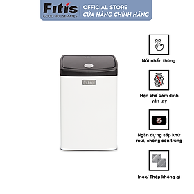 Mua Thùng rác inox FITIS nhấn vuông nhỏ STS1-904 - trắng - 15L