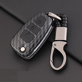 Ốp nhựa carbon, bọc bảo vệ chìa khóa xe Ford Ranger  kèm móc đeo INOX