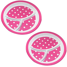 Bộ 2 Khay ăn chia 3 ngăn họa tiết chấm bi, dáng tròn màu hồng đậm - Hàng nội địa Nhật