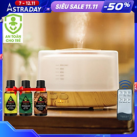 Máy Xông Tinh Dầu Cao Cấp Tặng 3 Chai Tinh Dầu Sả Chanh + Bạc Hà + Quế. Máy Khuếch Tán Tinh Dầu Có Remote Điều Khiển Từ Xa Chuyên Dụng Xông Tinh Dầu