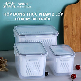 Hộp Nhựa Đựng Thực Phẩm, Hộp Bảo Quản Thực Phẩm Tủ Lạnh VinBuy 2 Lớp Có Khay Giúp Ráo Nước, Bảo Quản Tiện Lợi, Nắp Chống Rò Rỉ Nước