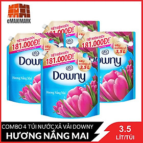 [Nguyên thùng] Combo 4 túi Nước xả vải Downy Nắng mai (Xanh) túi 3.5L X4