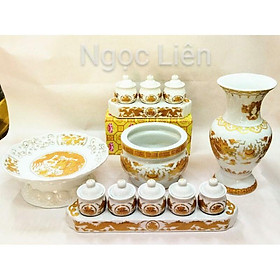 Mua Set Bộ đồ thờ thần tài trắng rồng cho bàn thờ ngang 50cm