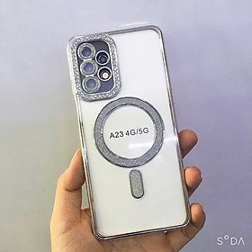 Ốp lưng cho Samsung A23 4G, 5G viền màu đính đá, vòng sạc không dây kim tuyến sang trọng ( hàng chính hãng)