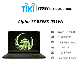 Mua Laptop MSI Gaming Alpha 17 B5EEK-031VN (R7-5800H/8GB/512GB PCIE/VGA 8GB RX6600M/17.3 FHD 144HZ/WIN11/Black) - Hàng Chính Hãng
